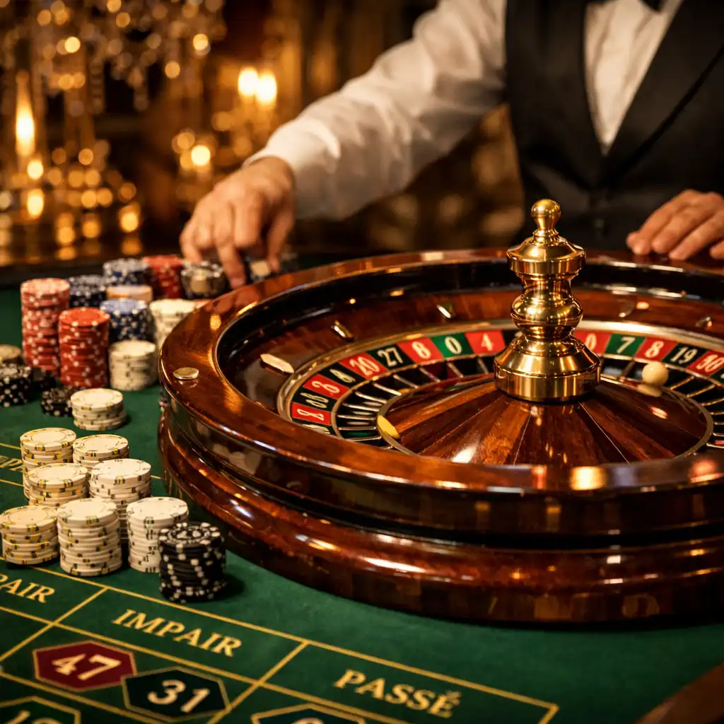 Invités réunis autour d’une table de roulette lors d’une soirée événementielle