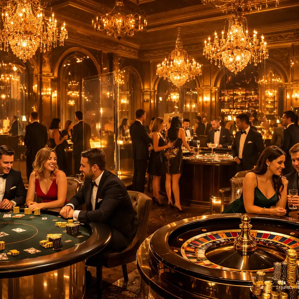 Ambiance élégante d’une soirée casino Atelier Civique avec tables de jeux et jetons